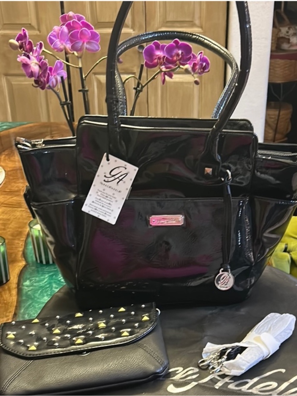 Grace Adele Black Tote Bag with crossbody strap, Wallet and dust bag bundle NWT